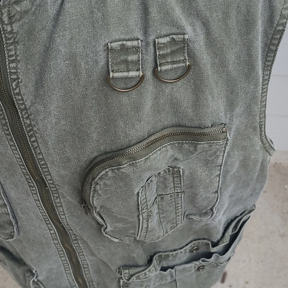 BANANA REPUBLIC Safari & Travel‎ Green Grey Cotton Mens XL Full Zip Up Vest VTG